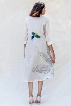 Off-white V-Neck Shirt Dress -Charmers Shop b 56537