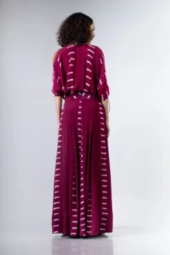 Burgundy Rd Knotted Kimono Top With Show Pleated Pants -Charmers Shop b 66621