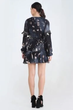 Black Monochrome Tie Dye Embroidered Short Dress -Charmers Shop b 68453