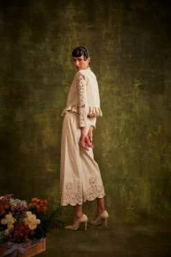 Ivory Yoke Pleated Peplum Top -Charmers Shop b 74032