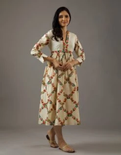 Chanderi Silk Dress With Overall Print