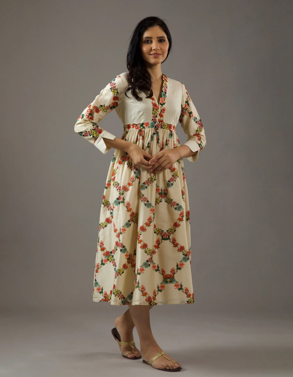 Chanderi Silk Dress With Overall Print 3 Chanderi Silk Dress With Overall Print