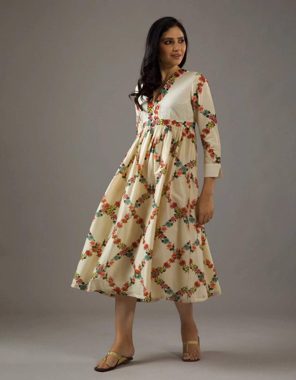 Chanderi Silk Dress With Overall Print 4 Chanderi Silk Dress With Overall Print - Image 2