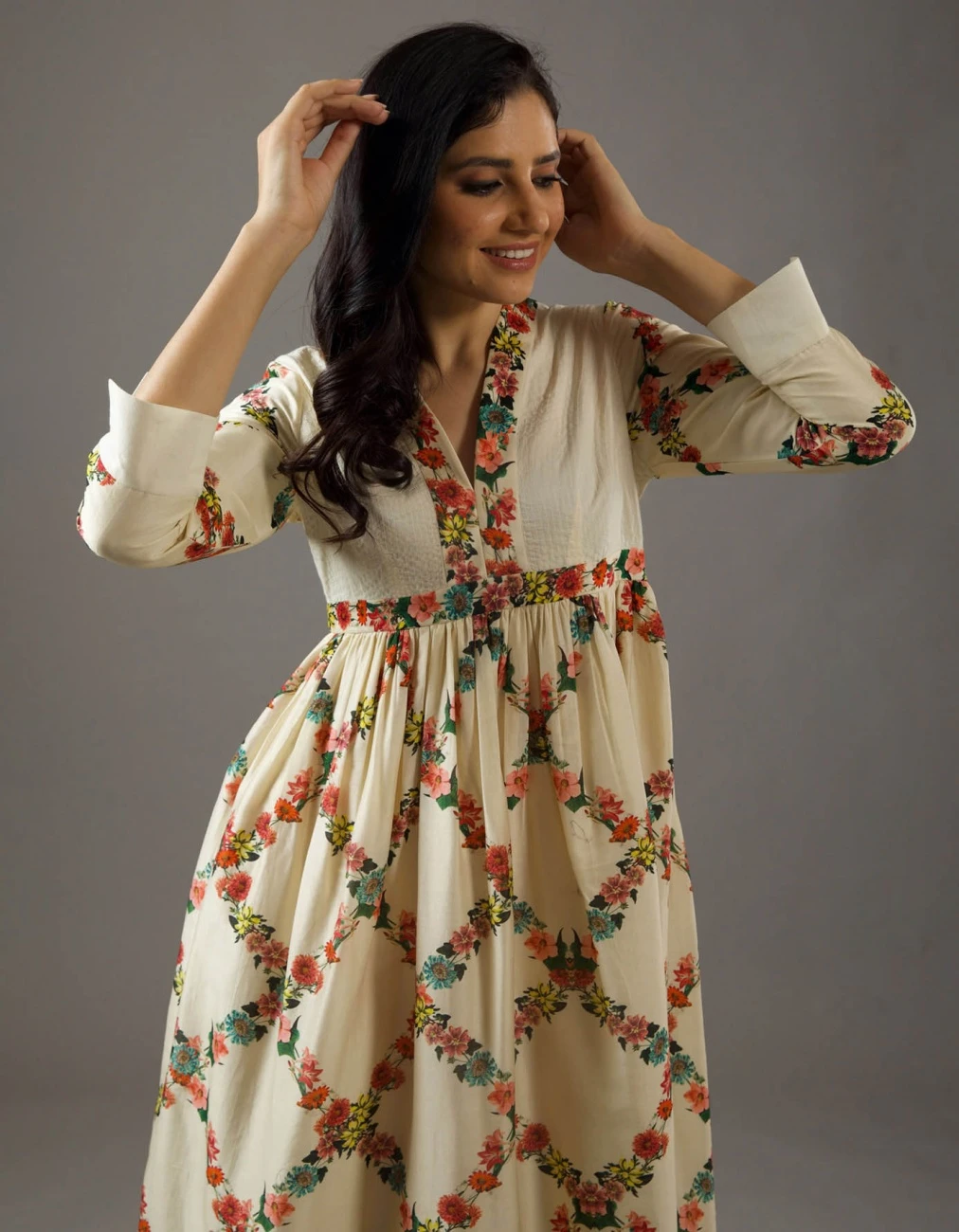 Chanderi Silk Dress With Overall Print 5 Chanderi Silk Dress With Overall Print - Image 3