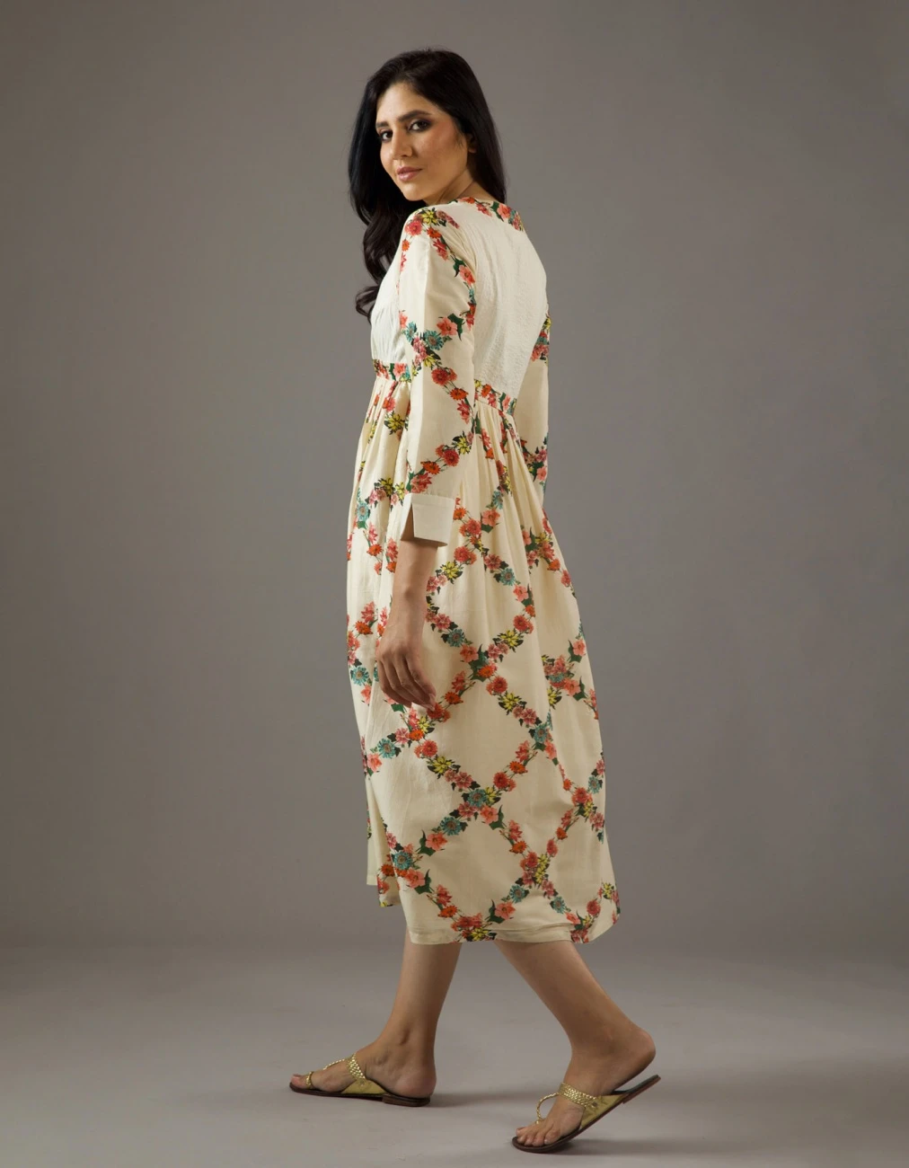 Chanderi Silk Dress With Overall Print 6 Chanderi Silk Dress With Overall Print - Image 4