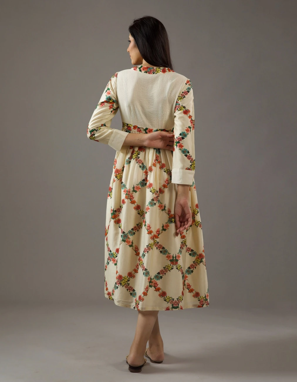 Chanderi Silk Dress With Overall Print 7 Chanderi Silk Dress With Overall Print - Image 5