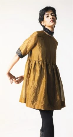 Copper Gold & Black Baby Doll Dress With Slip