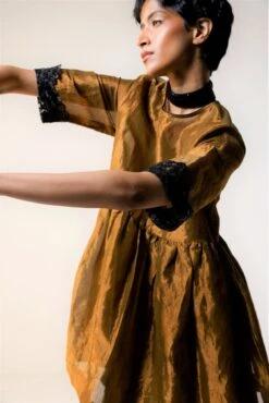 Copper Gold & Black Baby Doll Dress With Slip -Charmers Shop bbydlcprtsushn3