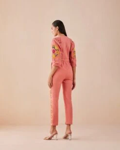 Blush Floral Applique And Cutwork Jumpsuit -Charmers Shop cfw22js194