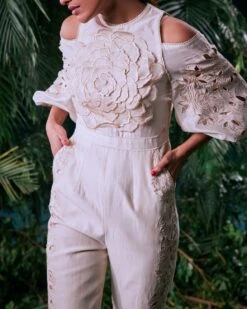 Ivory Petal Jumpsuit -Charmers Shop cfw23js163