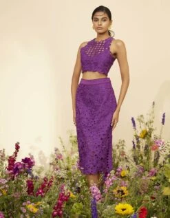 Purple Cutwork Crop Top