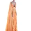 Orange Flared Cape Sleeve Gown -Charmers Shop dp1904121