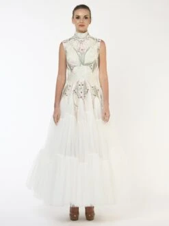 Collared Embroidered Gown