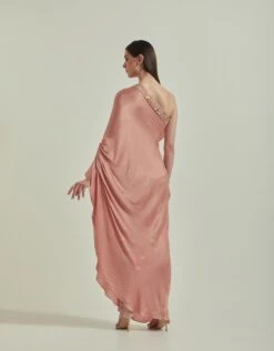 Amber Peach One Shoulder Mirror Work Embellished Dress -Charmers Shop fw23195b