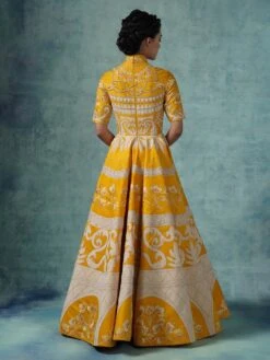 High Neck, Floor Length Cotton Silk Flair Gown -Charmers Shop gl10b 1