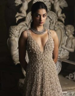 Nude Scalloped Gown -Charmers Shop gn0273