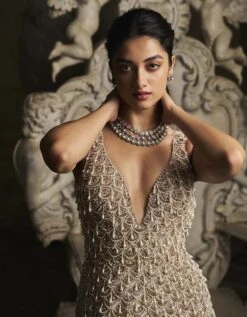 Nude Scalloped Gown -Charmers Shop gn0274