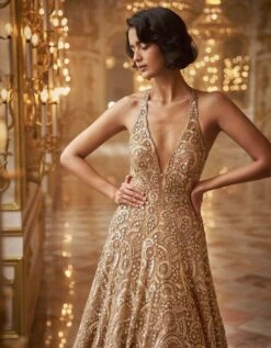 Gold Sequin Gown -Charmers Shop gn0303
