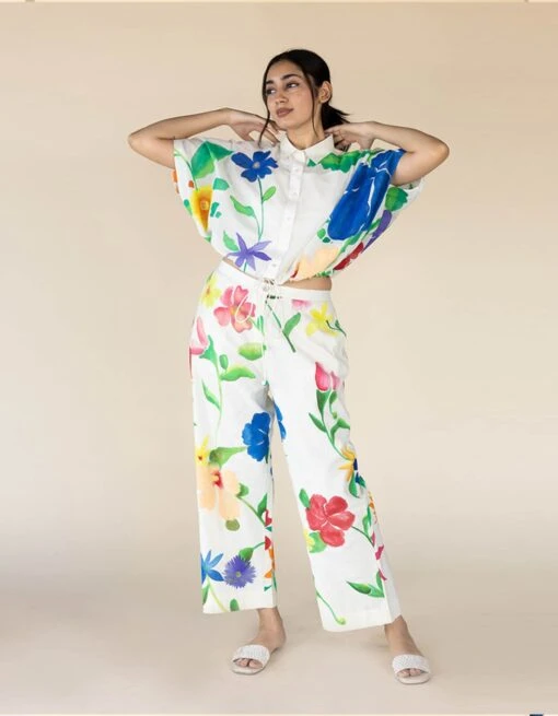 Floral Hand Painted Drawstring Balloon Crop Top -Charmers Shop gr5ak1