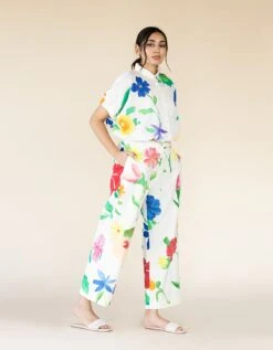 Floral Hand Painted Drawstring Balloon Crop Top -Charmers Shop gr5ak2