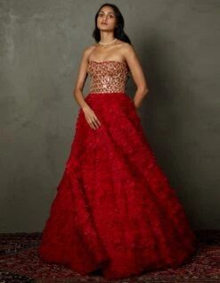 Scarlet Red Aria Embroidered Gown -Charmers Shop gwnpoa02dtq603838cscarletred4