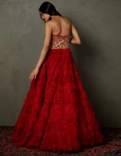 Scarlet Red Aria Embroidered Gown -Charmers Shop gwnpoa02dtq603838cscarletredb