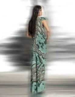 Coastal Reef Printed Pleated Fluid Wave Draped Georgette Top With Exaggerated Neck -Charmers Shop hdr02b 1