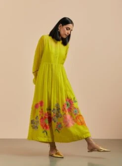 Marigold Embroidered Gather Dress -Charmers Shop hfcrm0183