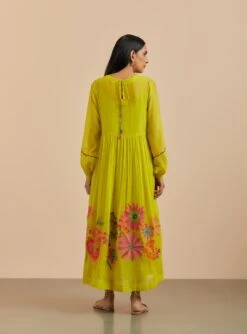 Marigold Embroidered Gather Dress -Charmers Shop hfcrm018b