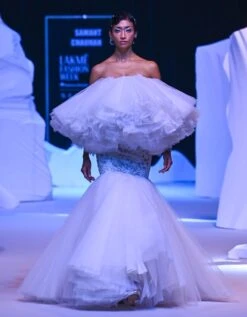 Ivory Gown With Yoke Frill