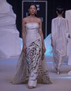 Ivory Off Shoulder Gown With Geometical Embroidery