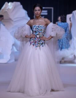 Ivory Off Shoulder Gown With Zardosi Embroidery