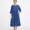 Midi U-Yoke Dress In Blue Colour