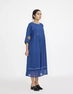 Midi U-Yoke Dress In Blue Colour -Charmers Shop jgd02bl3