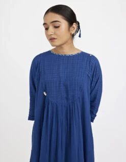 Midi U-Yoke Dress In Blue Colour -Charmers Shop jgd02bl4