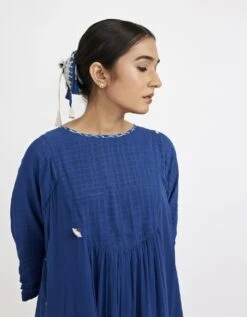 Midi U-Yoke Dress In Blue Colour -Charmers Shop jgd02bl5