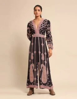 Black Printed Crepe Jumpsuit
