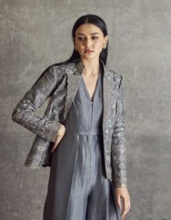 English Grey Embroidered Jacket Paired With A Jumpsuit -Charmers Shop jrenglishgreyjumpsuitset4
