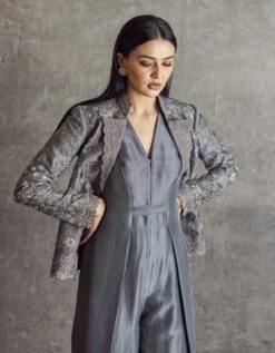 English Grey Embroidered Jacket Paired With A Jumpsuit -Charmers Shop jrenglishgreyjumpsuitset5