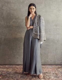 English Grey Embroidered Jacket Paired With A Jumpsuit -Charmers Shop jrenglishgreyjumpsuitset6