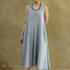 Natural Indigo Side Pleated Slumber Dress -Charmers Shop kmsf194spsind1
