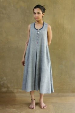 Natural Indigo Side Pleated Slumber Dress