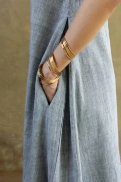 Natural Indigo Side Pleated Slumber Dress -Charmers Shop kmsf194spsind3