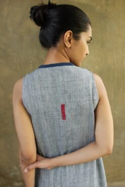 Natural Indigo Side Pleated Slumber Dress -Charmers Shop kmsf194spsind4