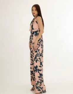 Pink And Teal Floral Bow Tie Jumpsuit -Charmers Shop kofw230803 1