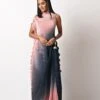 Pink Into Navy Parsi Gada Printed Pleated Drape Dress -Charmers Shop kug08220111