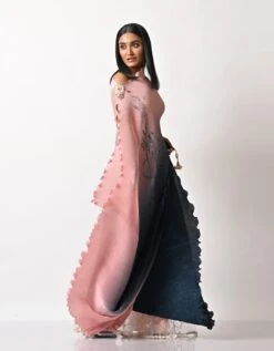 Pink Into Navy Parsi Gada Printed Pleated Drape Dress -Charmers Shop kug08220113