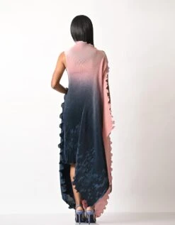 Pink Into Navy Parsi Gada Printed Pleated Drape Dress -Charmers Shop kug0822011b