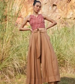 Khaki Brown Lost In Chase Pleated Trouser