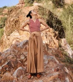 Khaki Brown Lost In Chase Pleated Trouser -Charmers Shop kw6924